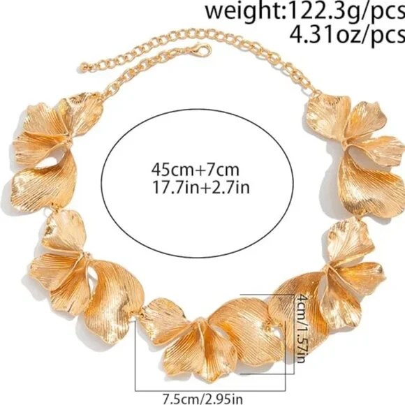 Anthro Gold Flowers Leaf Necklace Choker - Picture 5 of 5